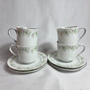 FOUR Johann Haviland Forever Spring Cup & Saucer Sets White Floral Rim & Center